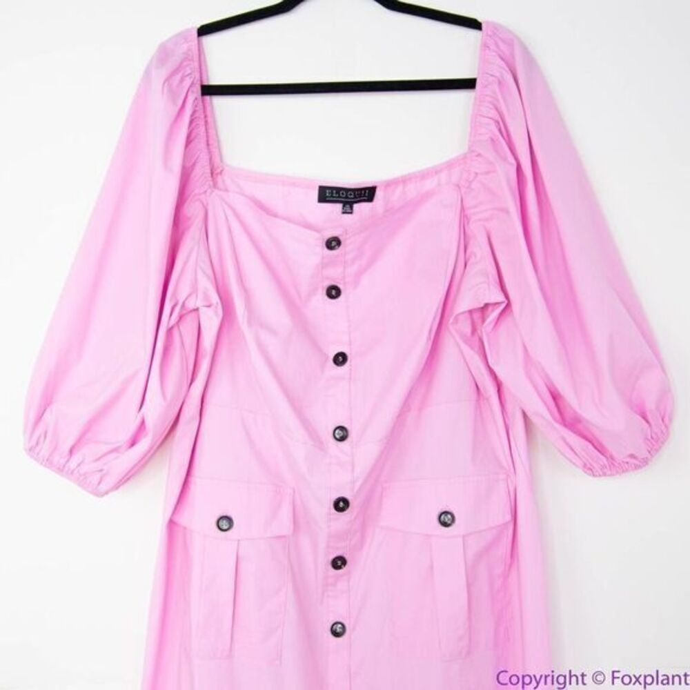 NEW Eloquii‎ pink Puff Sleeve Dress with Pocket Detail, 20 - Picture 4 of 16